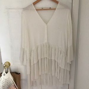 Long sleeve flow top / dress bohemian white in S/M